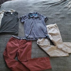 Casual holiday size 8 pants bundle with polo and under shirts.